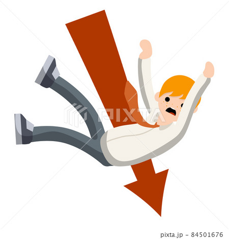 Office problem. Collapse and bankruptcy. Red arrow. crisis and Scared guy Office problem. Collapse and bankruptcy. Red arrow. crisis and Scared guy 84501676