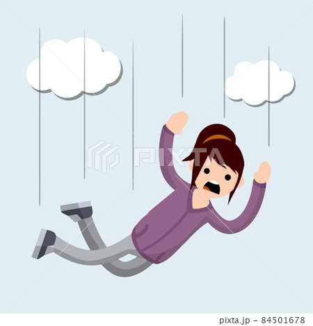 Cartoon flat illustration - screaming woman falls from height. 84501678
