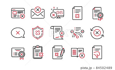 Reject line icons. Decline, Cancel and Dislike. Disapprove linear icon set. Linear set. Quality line set. Vector 84502489