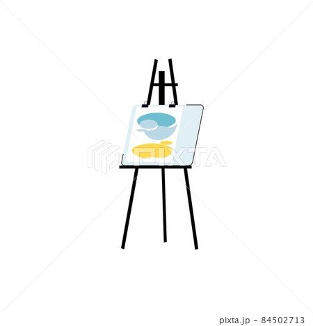 Flat cartoon easel with drawing on tripod,amusement and hobby,art courses vector illustration concept 84502713