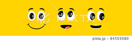 Cartoon face expressions. Smile face, surprised and interested emotions. Cute funny character with different eyes and mouth. Happy tongue cartoon character, interested face expression. Vector set Cartoon face expressions. Smile face, surprised and interested emotions. Cute funny character with different eyes and mouth. Happy tongue cartoon character, interested face expression. Vector set 84503080