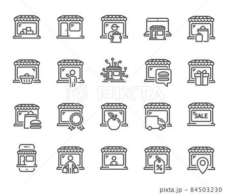 Market store line icons. Online Marketplace, Wholesale Shop, Network Marketing. Store showcase, grocery shop, buyer line icons. Retail seller, fresh market, food delivery. Marketplace app. Vector Market store line icons. Online Marketplace, Wholesale Shop, Network Marketing. Store showcase, grocery shop, buyer line icons. Retail seller, fresh market, food delivery. Marketplace app. Vector 84503230