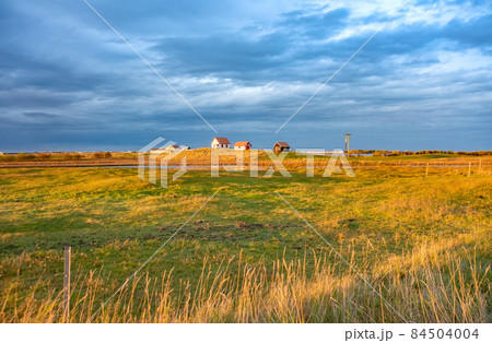 Old farm and meadow in Iceland on sunrise. Old farm and meadow in Iceland on sunrise. 84504004