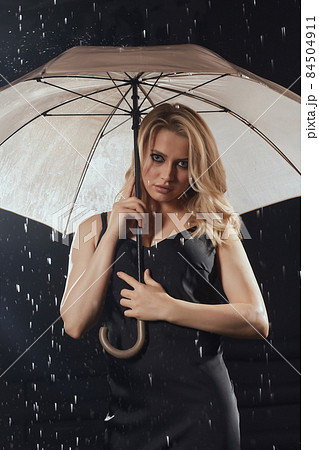 Wet woman face with water drop. Moisturizing. 84504911