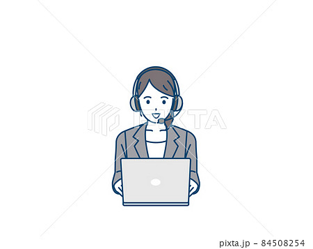 カスタマーサポート　オペレーター　コールセンター　スーツ姿の女性　パソコン　テレワーク　案内 84508254