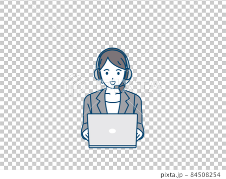 カスタマーサポート　オペレーター　コールセンター　スーツ姿の女性　パソコン　テレワーク　案内 84508254