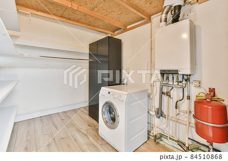 Mind-blowing room with black cabinet and washing machine Mind-blowing room with black cabinet and washing machine 84510868