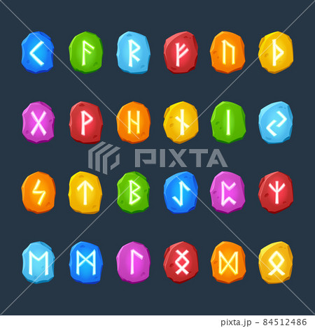 Colored rune stones for game design 84512486