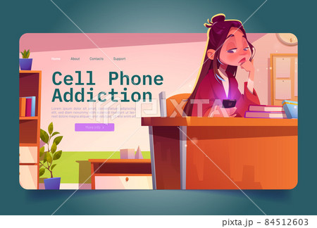 Banner of cell phone addiction with sad girl Banner of cell phone addiction with sad girl 84512603