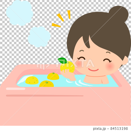 柚子浴，把柚子放在浴缸裡洗澡的女人 84513198