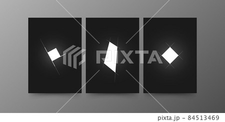 Abstract geometric wall decoration. White glowing square, polygon, and rhombus with auxiliary strokes. Design for wall art decoration with backlighting, poster, modular picture. Vector Abstract geometric wall decoration. White glowing square, polygon, and rhombus with auxiliary strokes. Design for wall art decoration with backlighting, poster, modular picture. Vector 84513469