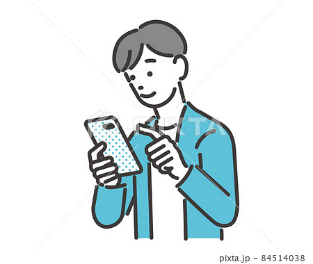 スマホを操作する男性のベクターイラスト素材／チェック／スマートフォン／ビジネス 84514038