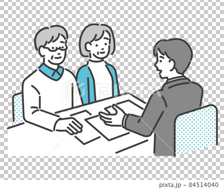Vector illustration material of business person who explains and proposes to senior couple customers / office worker / explanation / insurance Vector illustration material of business person who explains and proposes to senior couple customers / office worker / explanation / insurance 84514040