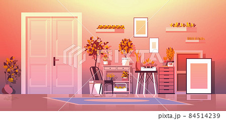 greenhouse potted plants on shelves gardening concept living room interior horizontal 84514239
