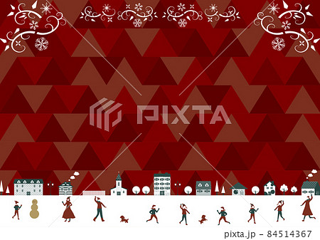 冬の街並みと人々　幾何学背景 84514367