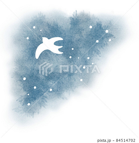 夜空を飛ぶ白い鳥_左上_青緑 84514702