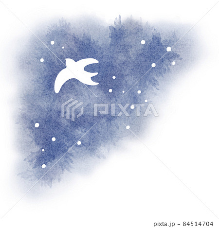 夜空を飛ぶ白い鳥_左上_青 84514704