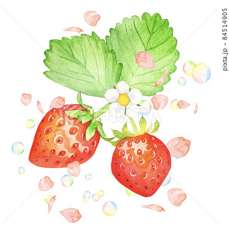 イチゴとシャボン玉の春らしいイラストのイラスト素材