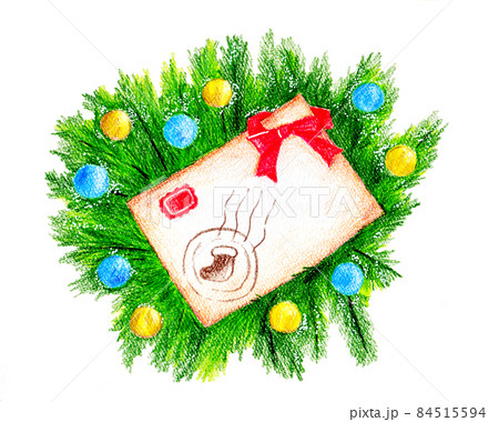 クリスマスレターの色鉛筆画 84515594