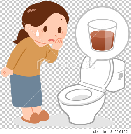 不安そうにトイレをのぞき込む女性(血尿) 不安そうにトイレをのぞき込む女性(血尿) 84516192