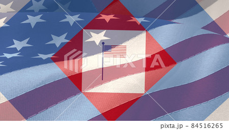 Image of red, white and blue squares and american flag over folded stars and stripes 84516265