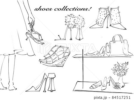 シューズコレクション　ファッションアイテム　線画 84517251