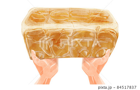 焼きたて食パン一斤の手書き水彩風イラスト 84517837