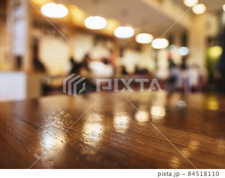 Table top wooden counter Bar restaurant Interior Blur background Table top wooden counter Bar restaurant Interior Blur background 84518110