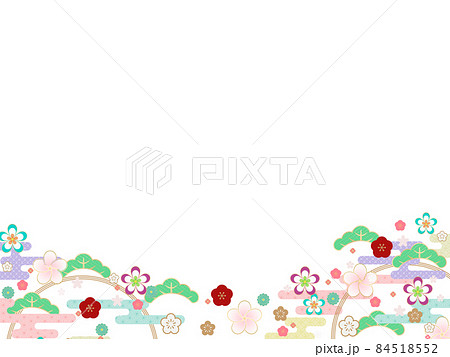 和紙の風合いを感じる背景素材　正月　花模様　透過【4:3】 84518552