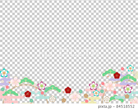 和紙の風合いを感じる背景素材　正月　花模様　透過【4:3】 84518552