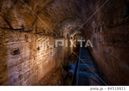 The cerezuelo river under the ruins of the church of Santa Maria, Cazorla, Spain 84519921