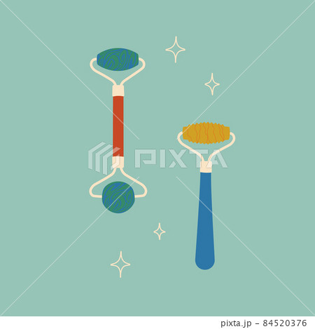 Facial massage roller tool. Self-massage face tools. Vector isolated flat objects for design. 84520376