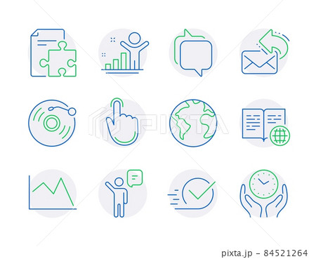 Education icons set. Included icon as Share mail, Internet book, World planet signs. Agent, Winner, Line chart symbols. Checkbox, Vinyl record, Messenger. Strategy, Hand click, Safe time. Vector Education icons set. Included icon as Share mail, Internet book, World planet signs. Agent, Winner, Line chart symbols. Checkbox, Vinyl record, Messenger. Strategy, Hand click, Safe time. Vector 84521264