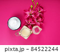 cream jar on pink background with space for text, beauty and health theme, valentine's day gift 84522244