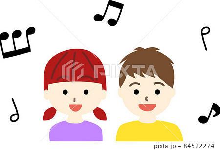 歌う2人の子供たちの顔のイラスト素材