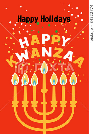 Happy Kwanzaa vector flat illustration candels on red background with confetti. African celebration cute design card. 84522774