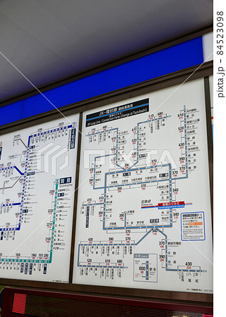 近鉄大阪難波駅のjr 環状線連絡運賃表の写真素材