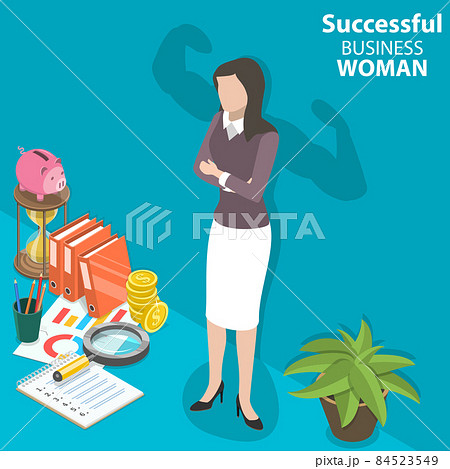 3D Isometric Flat Vector Conceptual Illustration of Successful Confident Woman. 84523549