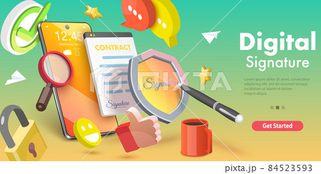 3D Isometric Flat Vector Conceptual Illustration of Digital Signature. 84523593
