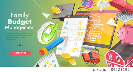 3D Vector Conceptual Illustration of Family Budget Management. 84523599