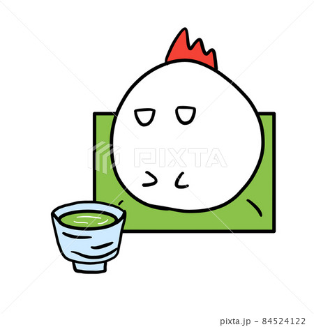 抹茶と座布団の上のにわとり 84524122