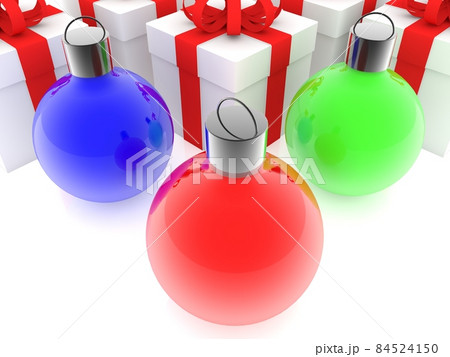 Three Christmas balls on a gift background 84524150