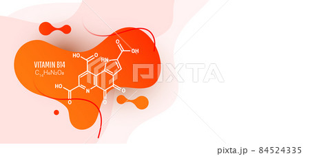 Vitamin B14 skeletal chemical formula with liquid fluid shapes on white background, vector illustration. Skeletal formula. 84524335