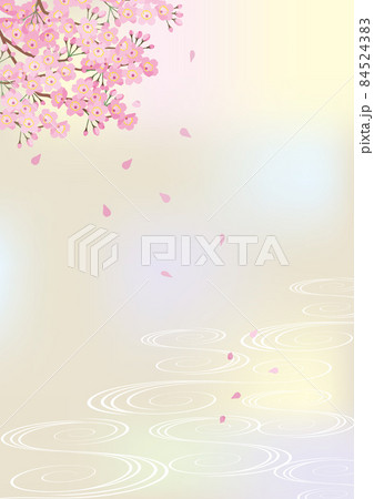 桜の花と流水文様の淡い色の背景のベクターイラスト 84524383