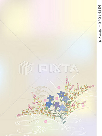 桔梗、萩、撫子の秋の野の花と淡い色の背景のベクターイラスト 84524384