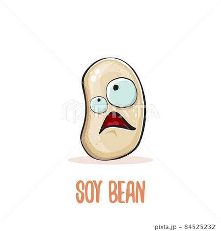 vector funny cartoon cute soybean character isolated on white background. Japan Kawaii soy food funky character. Soybean cartoon illustration 84525232