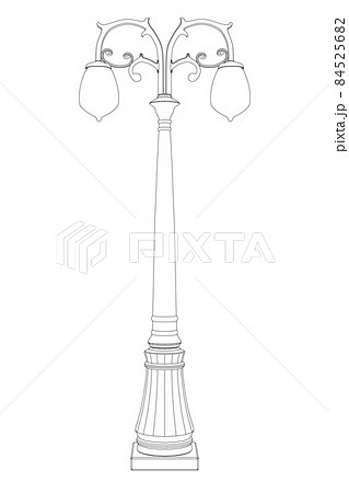 Outline of a street decorative lamp from black lines isolated on a white background. Front view. Vector illustration 84525682