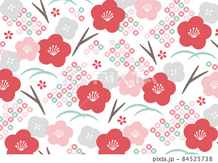 赤やピンクのかわいい梅などの花和柄のイラスト素材