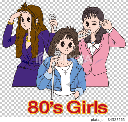 1980s Illustration of a young woman 80's karaoke 1980s Illustration of a young woman 80's karaoke 84528263