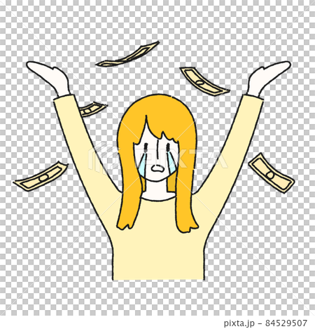お金が舞っている中泣いている女性のイラスト お金が舞っている中泣いている女性のイラスト 84529507